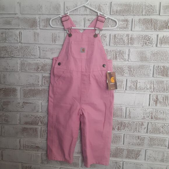 Carharrt Bib Overalls Pink NWT 18mos Adorable Snap Leg - Picture 2 of 9